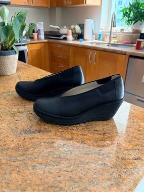 Fly London Comfort Slip-On Wedge Loafers - Black